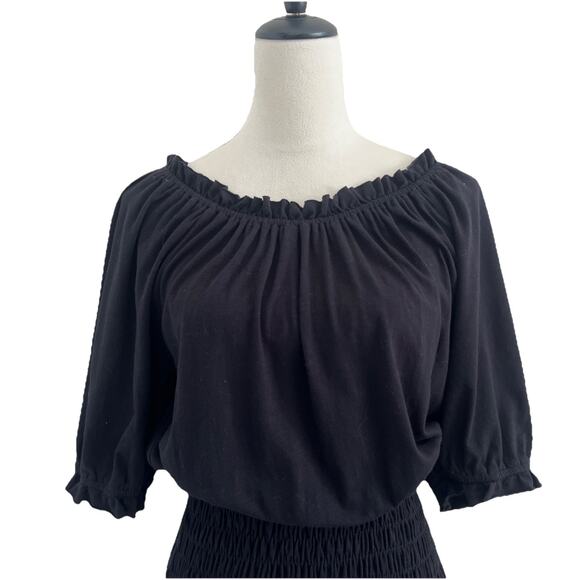 Sundry Smock-Waist Dress Womens Medium Black Midi Pullover Stretch USA NWT - Picture 6 of 13